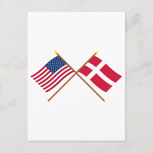 US and Denmark Crossed Flags Postcard