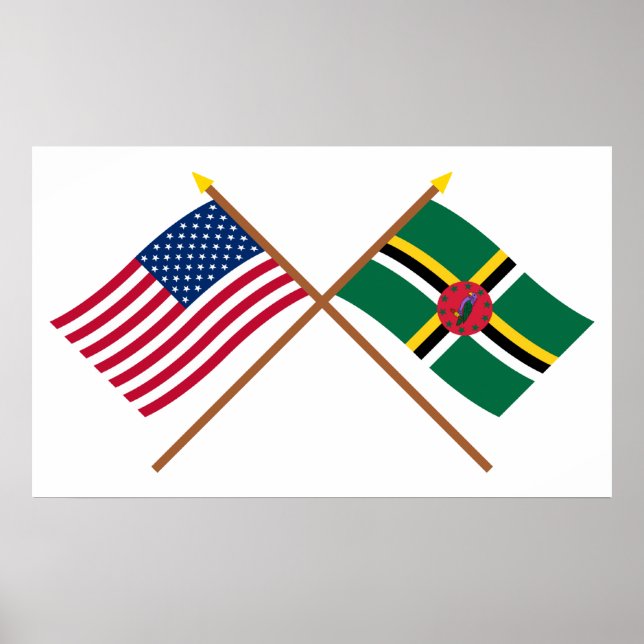 US and Dominica Crossed Flags Poster (Front)