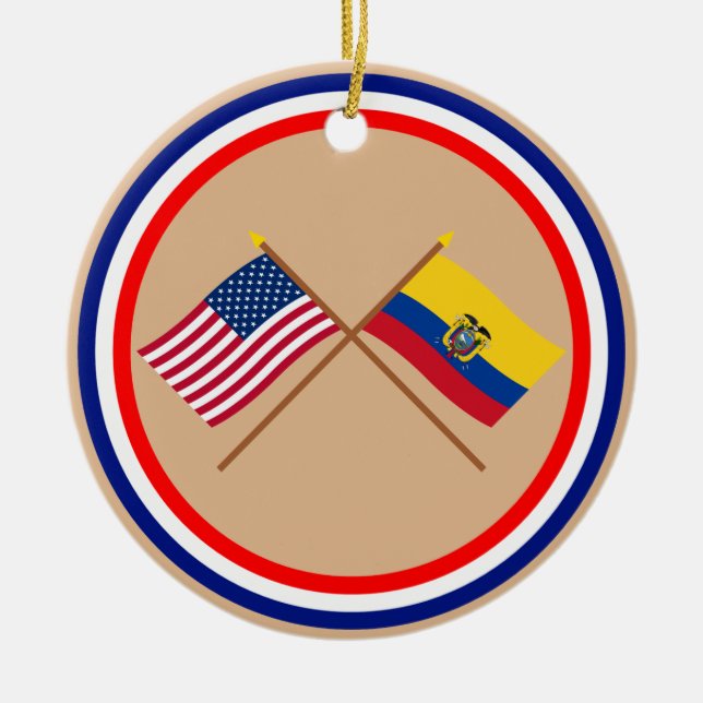 US and Ecuador Crossed Flags Ceramic Ornament (Front)