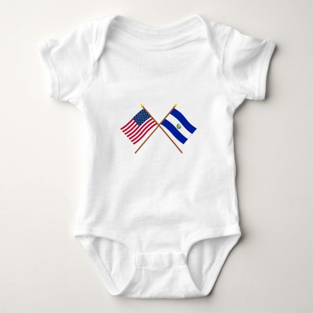 US and El Salvador Crossed Flags Baby Bodysuit (Front)