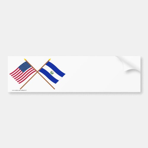 US and El Salvador Crossed Flags Bumper Sticker