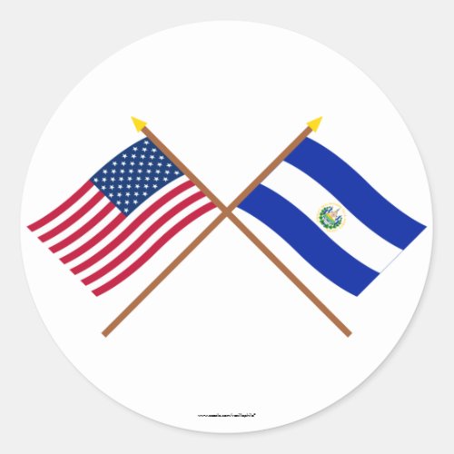 US and El Salvador Crossed Flags Classic Round Sticker