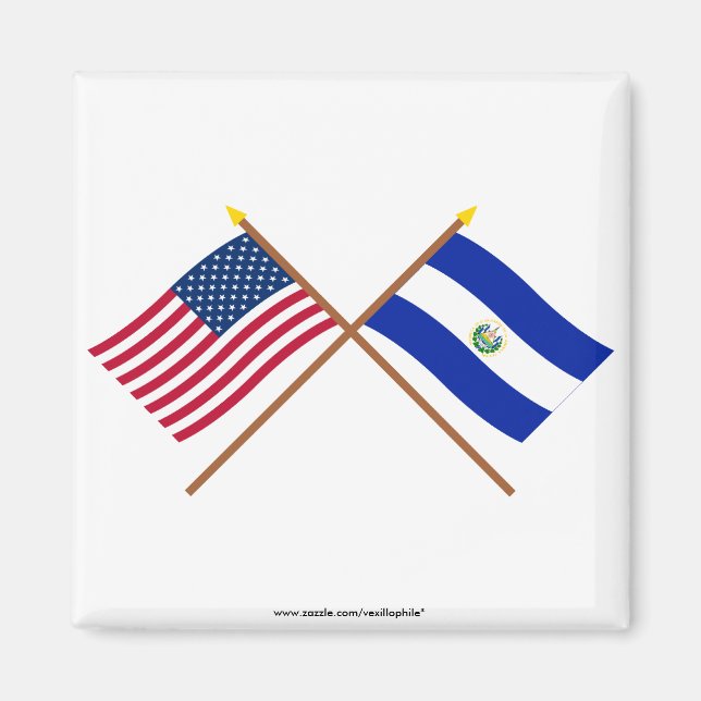 US and El Salvador Crossed Flags Magnet (Front)