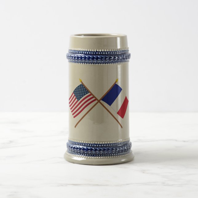 US and France Crossed Flags Beer Stein (Center)