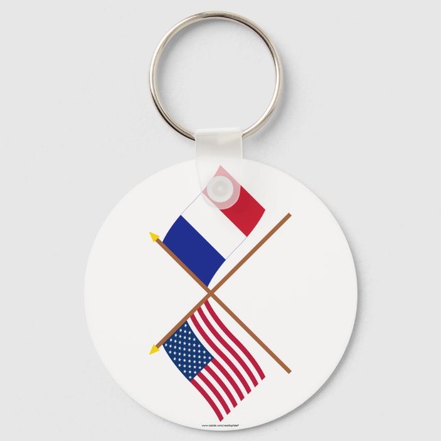 US and France Crossed Flags Keychain (Front)