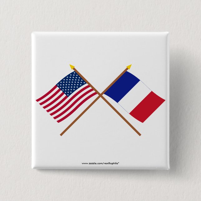 US and France Crossed Flags Pinback Button (Front)