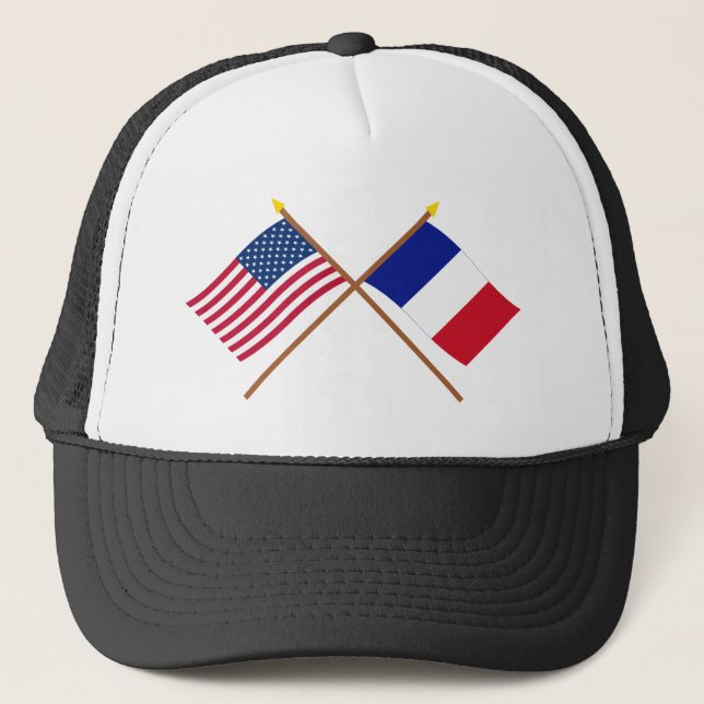 US and France Crossed Flags Trucker Hat (Front)