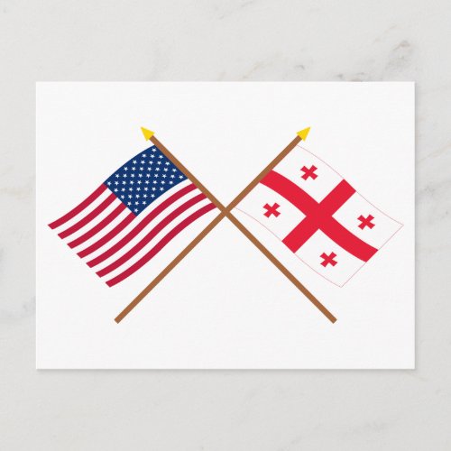 US and Georgia Republic Crossed Flags Postcard