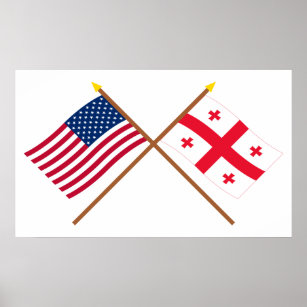 US and Georgia Republic Crossed Flags Poster