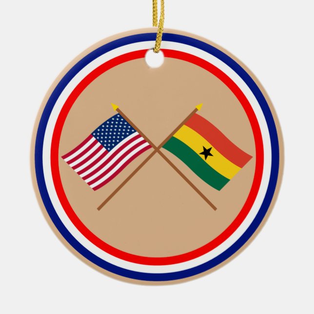 US and Ghana Crossed Flags Ceramic Ornament (Front)