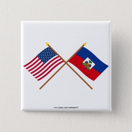 US and Haiti Crossed Flags Pinback Button