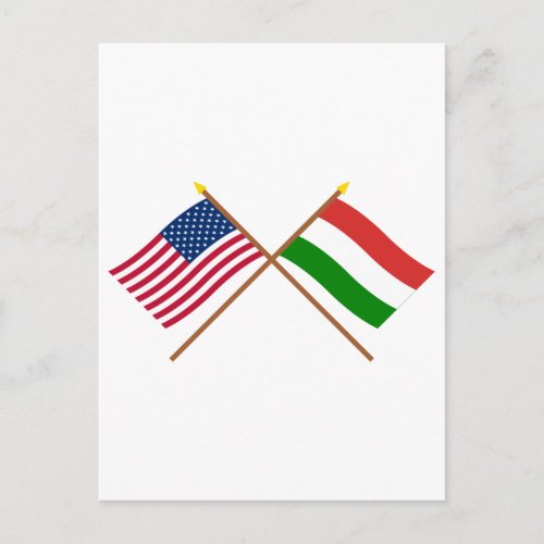 US and Hungary Crossed Flags Postcard