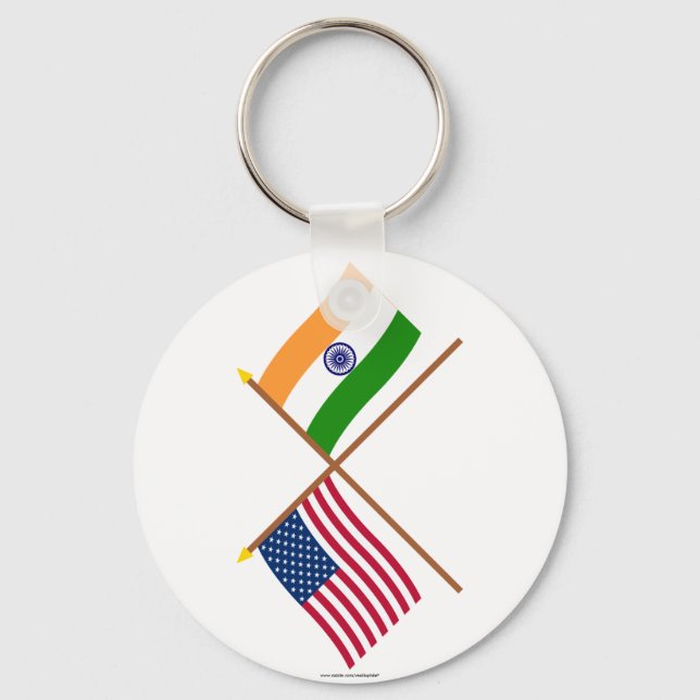US and India Crossed Flags Keychain (Front)