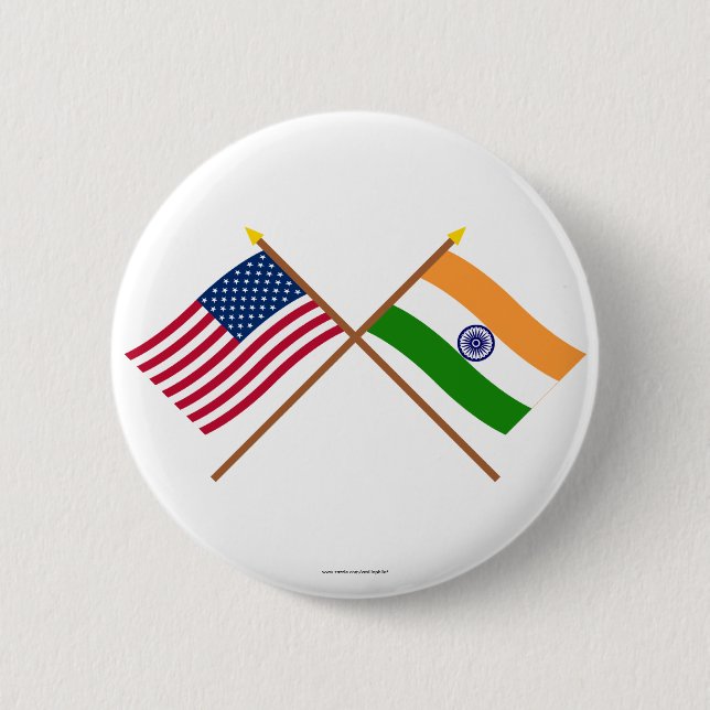US and India Crossed Flags Pinback Button (Front)