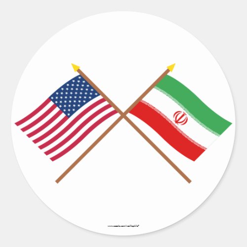 US and Iran Crossed Flags Classic Round Sticker