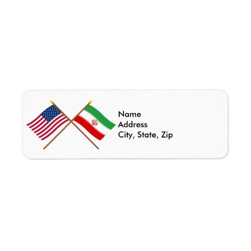 US and Iran Crossed Flags Label
