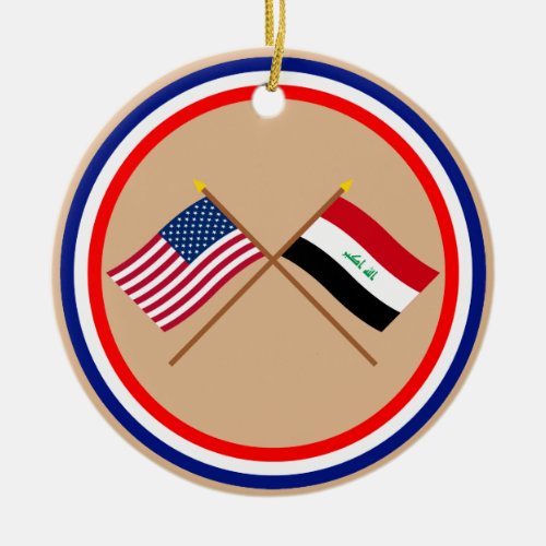 US and Iraq Crossed Flags Ceramic Ornament