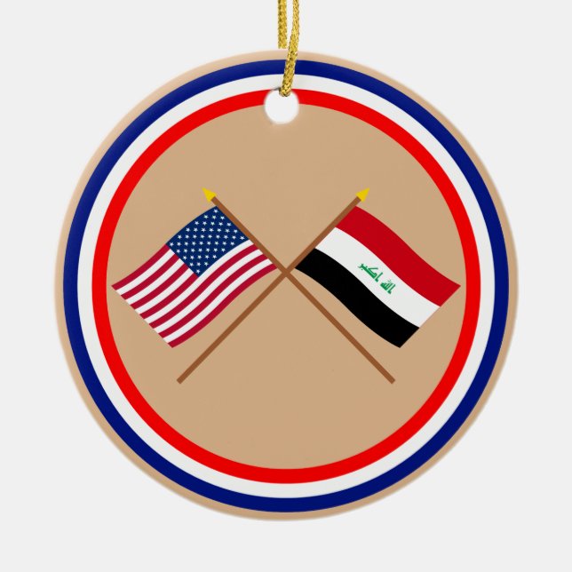 US and Iraq Crossed Flags Ceramic Ornament (Front)