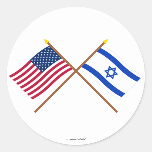 US and Israel Crossed Flags Classic Round Sticker