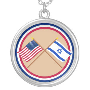 US and Israel Crossed Flags Silver Plated Necklace