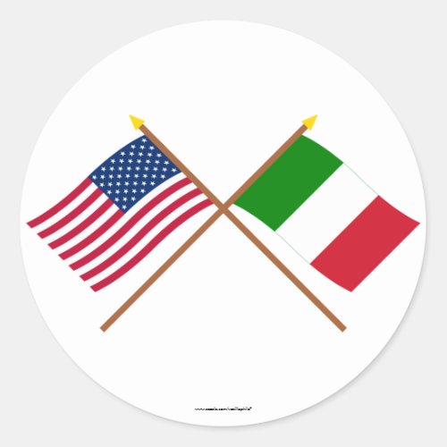 US and Italy Crossed Flags Classic Round Sticker