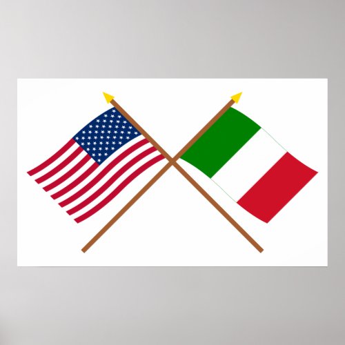 US and Italy Crossed Flags Poster