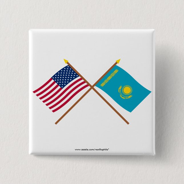 US and Kazakhstan Crossed Flags Button (Front)
