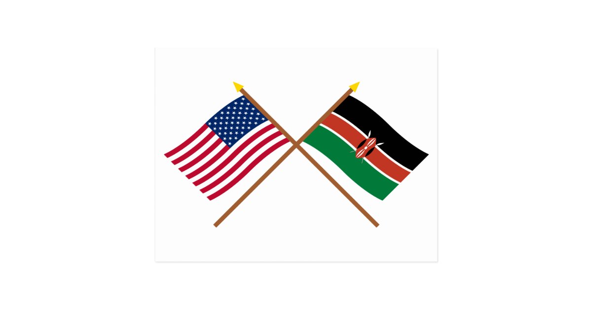 US and Kenya Crossed Flags Postcard