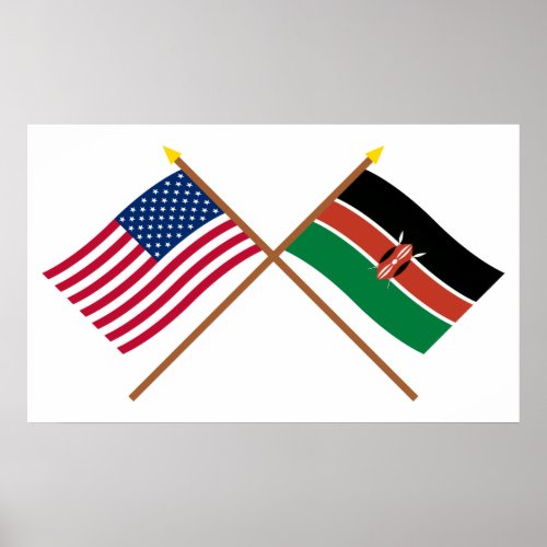 US and Kenya Crossed Flags Poster