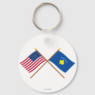 US and Kosovo Crossed Flags Keychain
