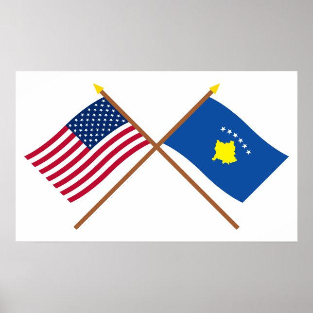 US and Kosovo Crossed Flags Poster (Front)