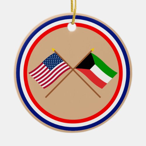 US and Kuwait Crossed Flags Ceramic Ornament