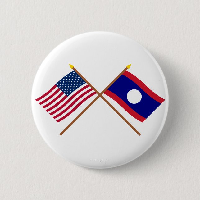US and Laos Crossed Flags Pinback Button (Front)