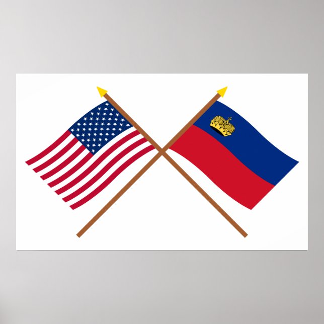 US and Liechtenstein Crossed Flags Poster (Front)