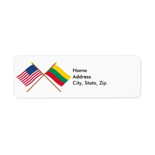 US and Lithuania Crossed Flags Label