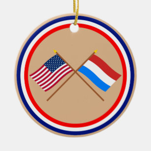 US and Luxembourg Crossed Flags Ceramic Ornament