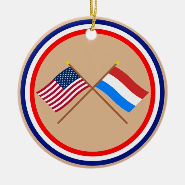 US and Luxembourg Crossed Flags Ceramic Ornament (Front)