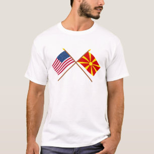 US and Macedonia Crossed Flags T-Shirt