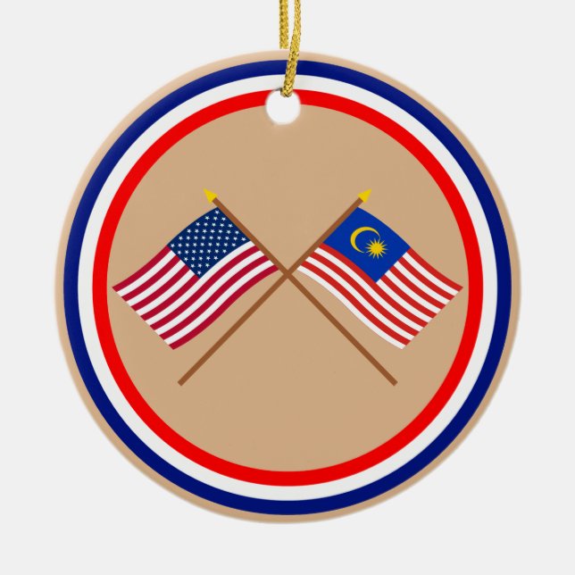 US and Malaysia Crossed Flags Ceramic Ornament (Front)
