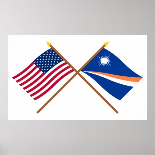 US and Marshall Islands Crossed Flags Poster