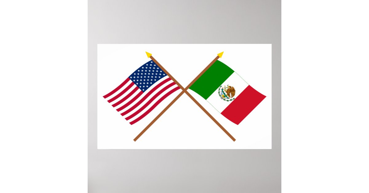 Us And Mexico Crossed Flags Poster