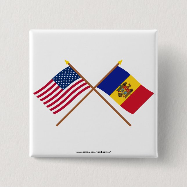 US and Moldova Crossed Flags Pinback Button (Front)