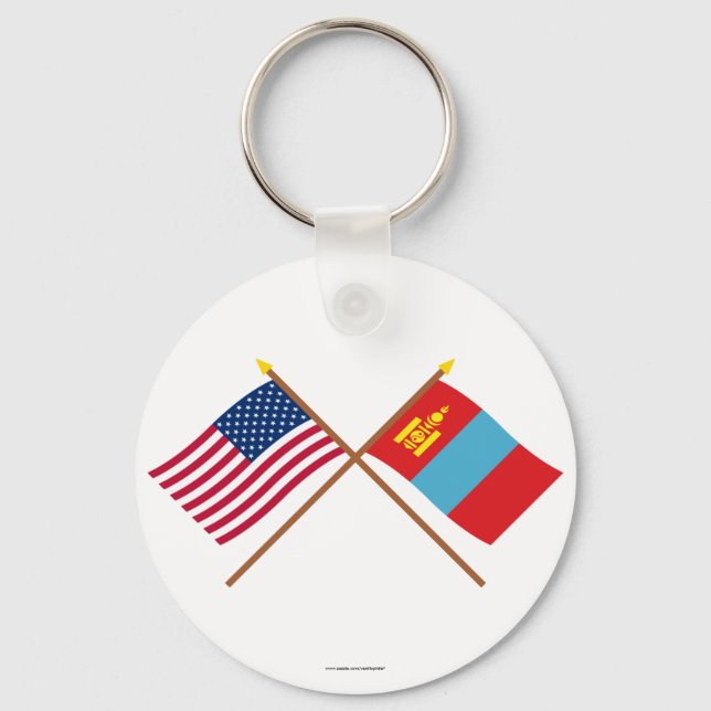 US and Mongolia Crossed Flags Keychain (Front)
