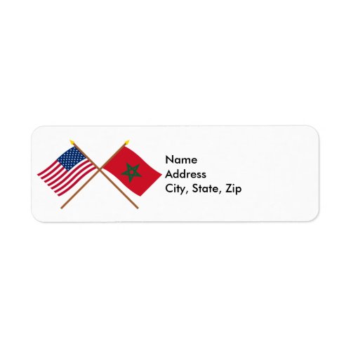 US and Morocco Crossed Flags Label