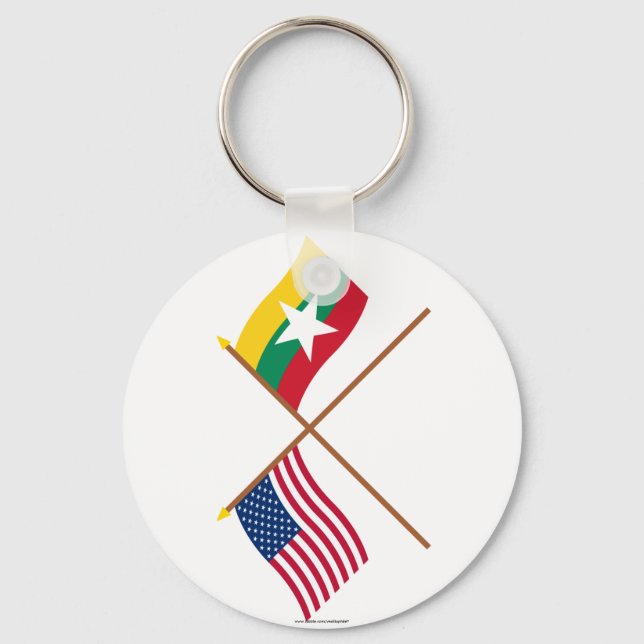 US and Myanmar Crossed Flags Keychain (Front)