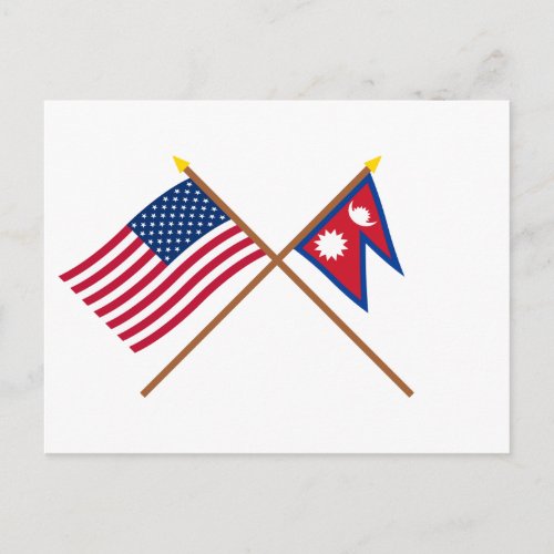 US and Nepal Crossed Flags Postcard