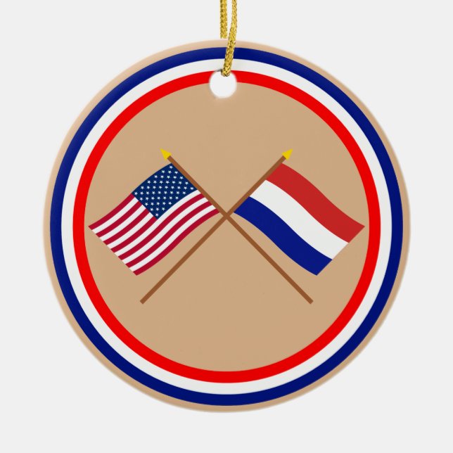 US and Netherlands Crossed Flags Ceramic Ornament (Front)