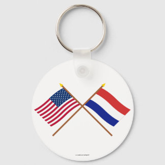 US and Netherlands Crossed Flags Keychain