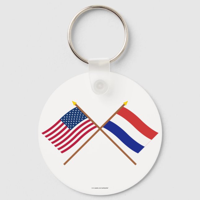US and Netherlands Crossed Flags Keychain (Front)