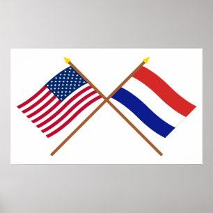US and Netherlands Crossed Flags Poster